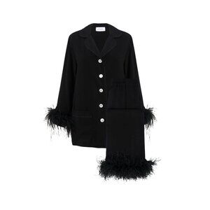 Sleeper Black Feather Trim Pajama Set